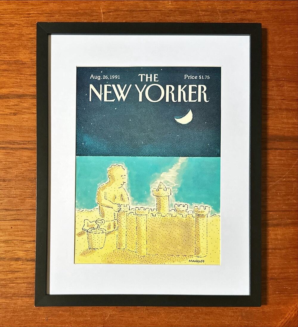 Framed 1991 The New Yorker Magazine Cover Aug 26 Mankoff Sand Castle